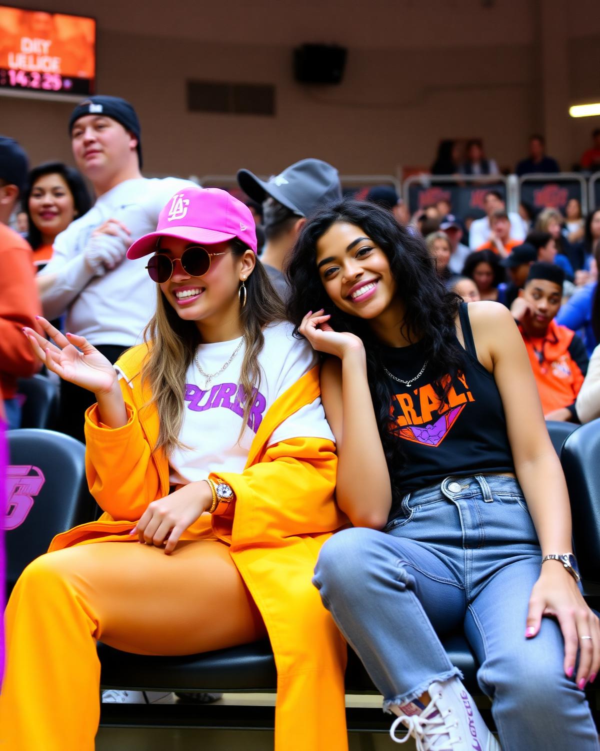 Dos amigas a pie de pista con looks estilosos